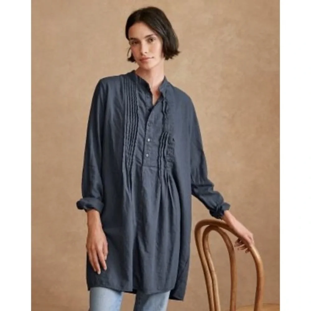 CP Shades Black Cotton Silk Pintuck Pleated Yoko Tunic Dress Small EUC - Picture 2 of 7